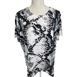 Kenneth Cole New York Womens XL Snake Print T-Shirt Black & White